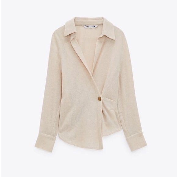 Zara Double Breasted Button Shirt Cream - Picture 3 of 8